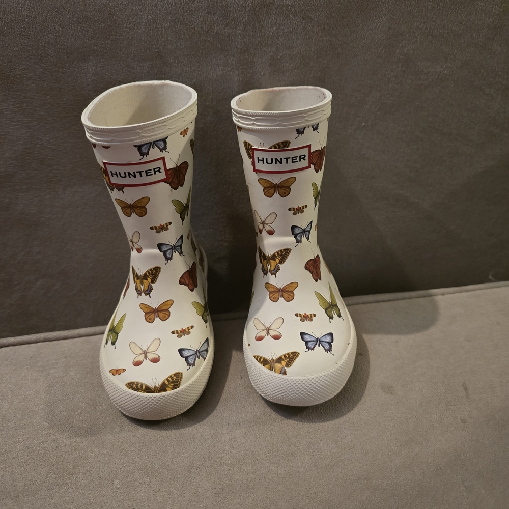 Hunter White Butterfly Rain Boots (Kids)